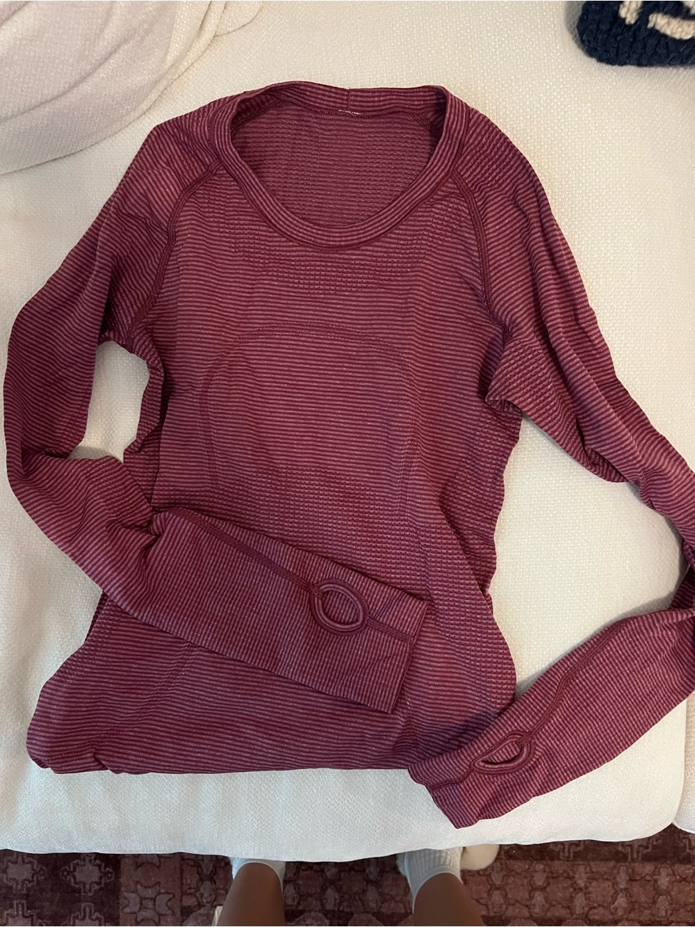 Women's lululemon Long-Sleeve Crew Neck Top in Burgundy Stripe